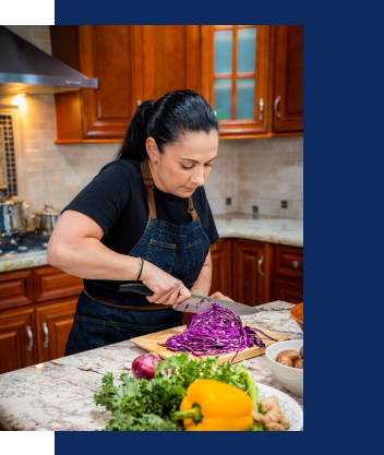 Christina cutting vegetables
